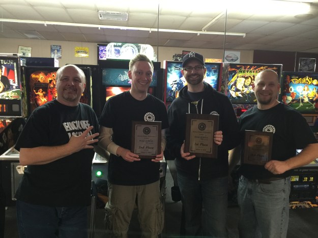 Make-A-Wish fundraiser tournament winners (L to R): Bruce Nightingale, fourth; Nick Lane, second; Kevin Manne, first; Dave Romanowski, third.